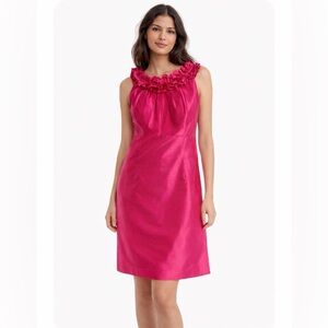 Pink Silk Dress Ruffled Neckline 12